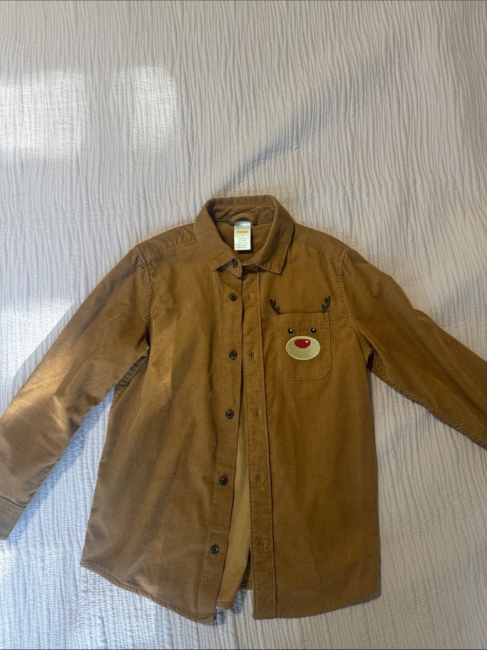 Kids Gymboree Brown Corduroy Button-Up Shirt with Reindeer Pocket